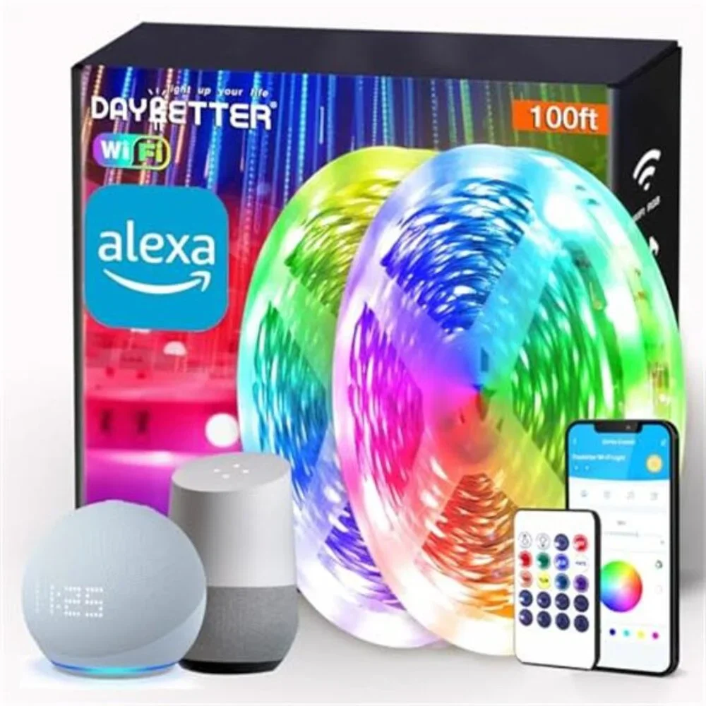 Smart LED Strip Lights 100ft WiFi RGB Color Changing Music Sync Voice Control